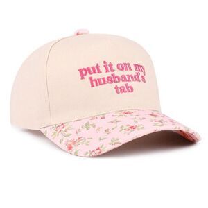 Put it on my husband's tab Two-Tone Cotton Cap Pink Floral O/S NEW